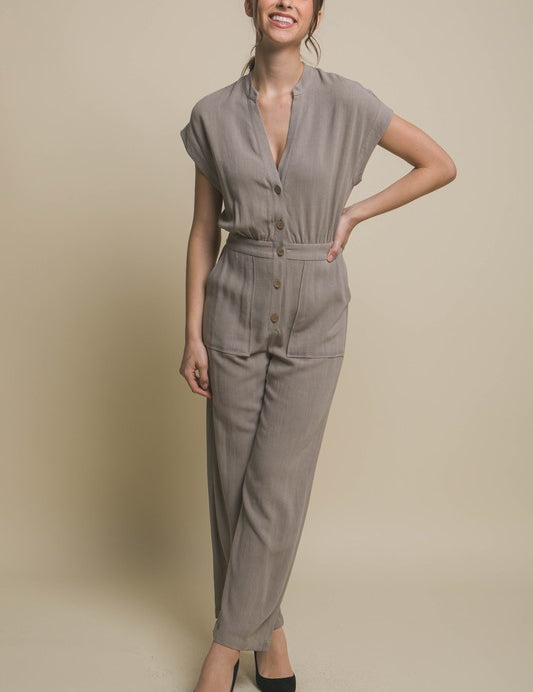 V-Neck Pocketed Jumpsuit