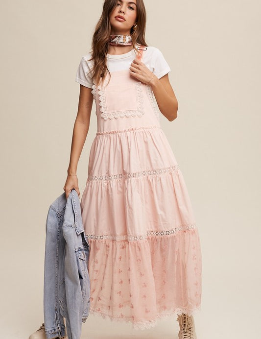 Leta Laced and Tiered Romantic Overall Maxi Dress