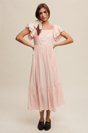 Sicily Square Neck Ruffled Short Sleeve Maxi Dress