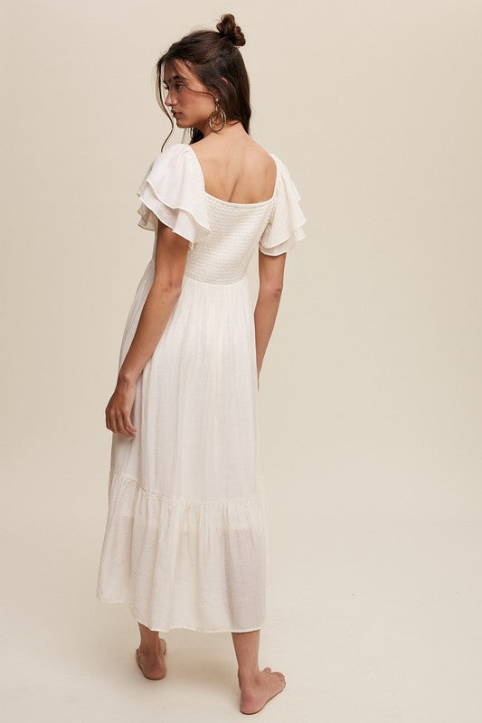 Sicily Square Neck Ruffled Short Sleeve Maxi Dress