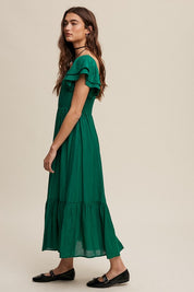 Sicily Square Neck Ruffled Short Sleeve Maxi Dress