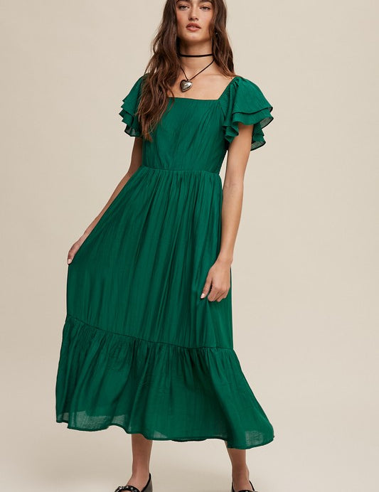 Sicily Square Neck Ruffled Short Sleeve Maxi Dress