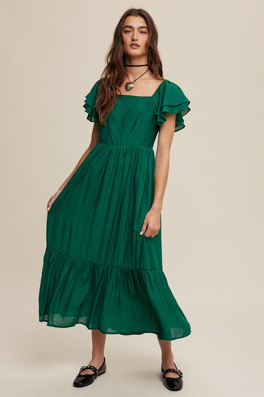 Sicily Square Neck Ruffled Short Sleeve Maxi Dress