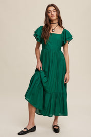 Sicily Square Neck Ruffled Short Sleeve Maxi Dress