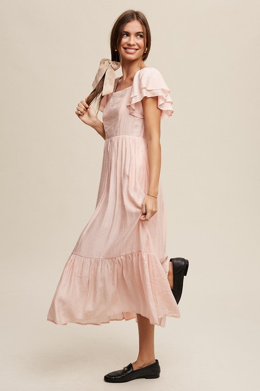 Sicily Square Neck Ruffled Short Sleeve Maxi Dress