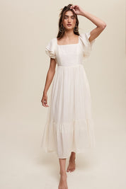 Sicily Square Neck Ruffled Short Sleeve Maxi Dress