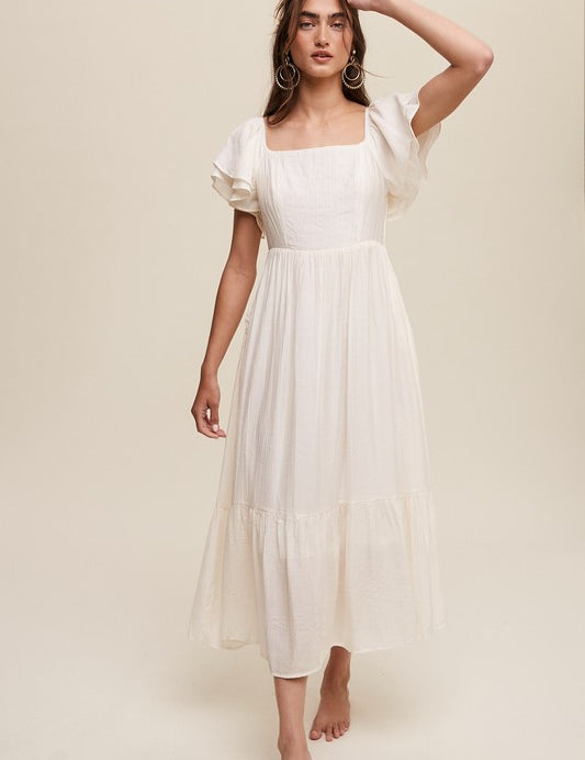 Sicily Square Neck Ruffled Short Sleeve Maxi Dress