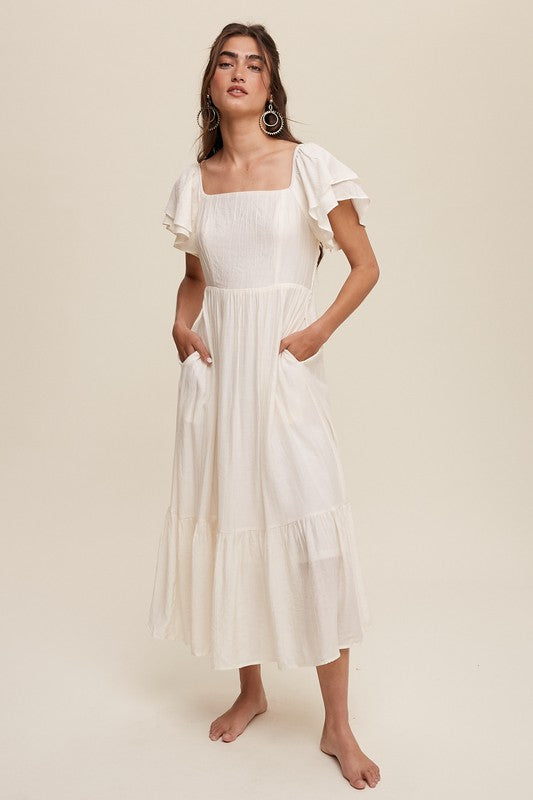 Sicily Square Neck Ruffled Short Sleeve Maxi Dress