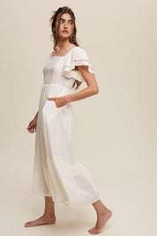 Sicily Square Neck Ruffled Short Sleeve Maxi Dress