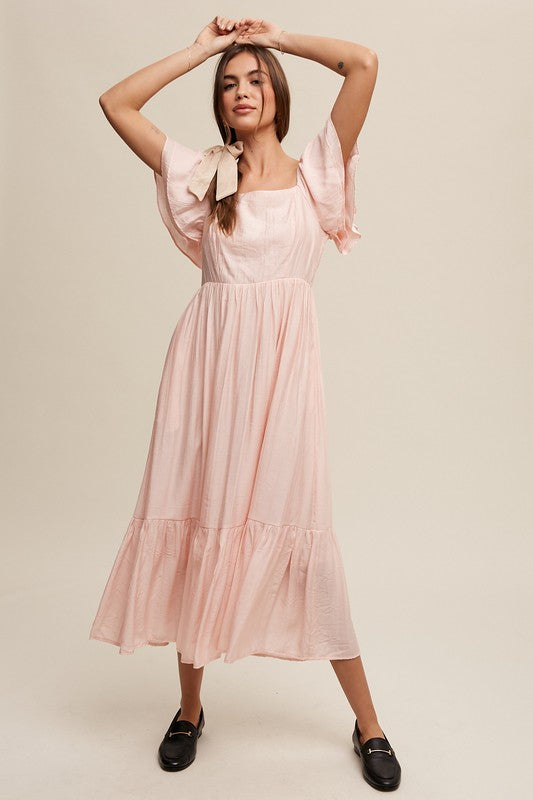 Sicily Square Neck Ruffled Short Sleeve Maxi Dress