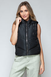 Zip Up Quilted Hooded Vest | Black