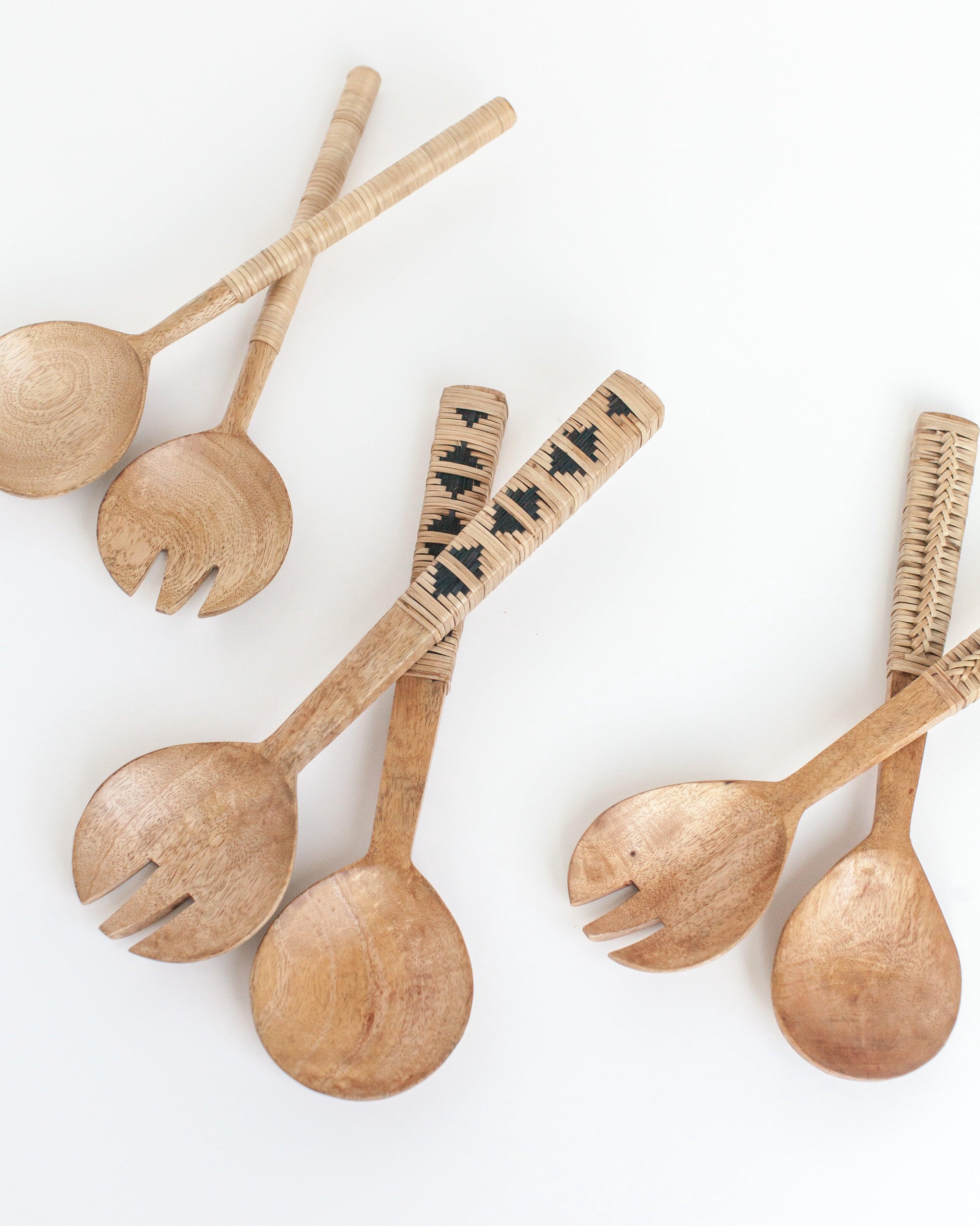 Thin Woven Mango Wood Salad Servers - Sunday Golden