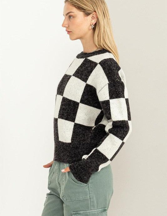  Checkered Long Sleeve Sweater