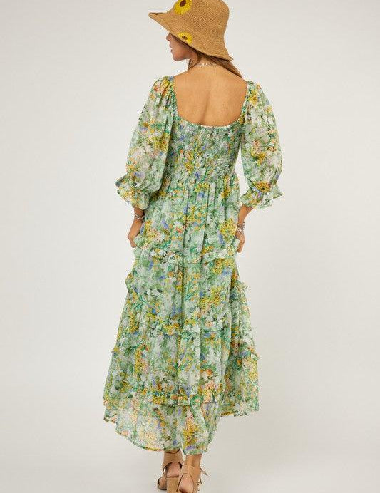 Floral Chiffon Midi Dress - Sunday Golden