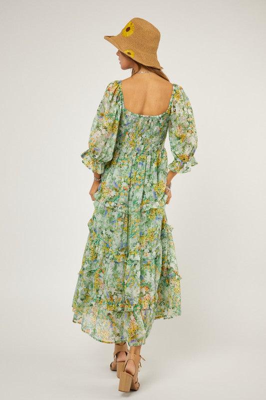 Floral Chiffon Midi Dress - Sunday Golden