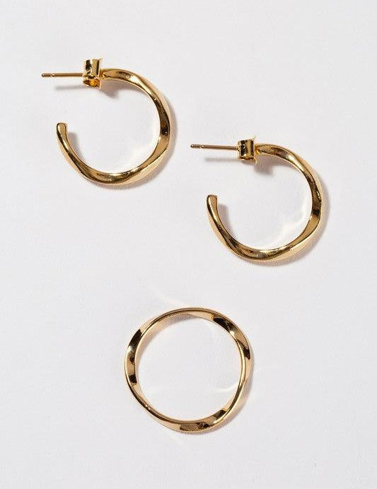 Ripple ring and earring set - gold - Sunday Golden