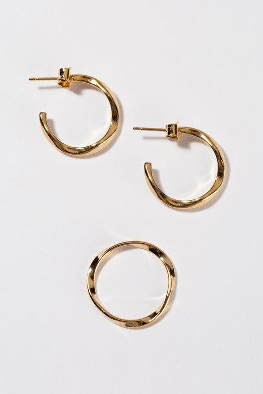 Ripple ring and earring set - gold - Sunday Golden