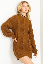 Cable-Knit Ribbed Mini Sweater Dress - Sunday Golden