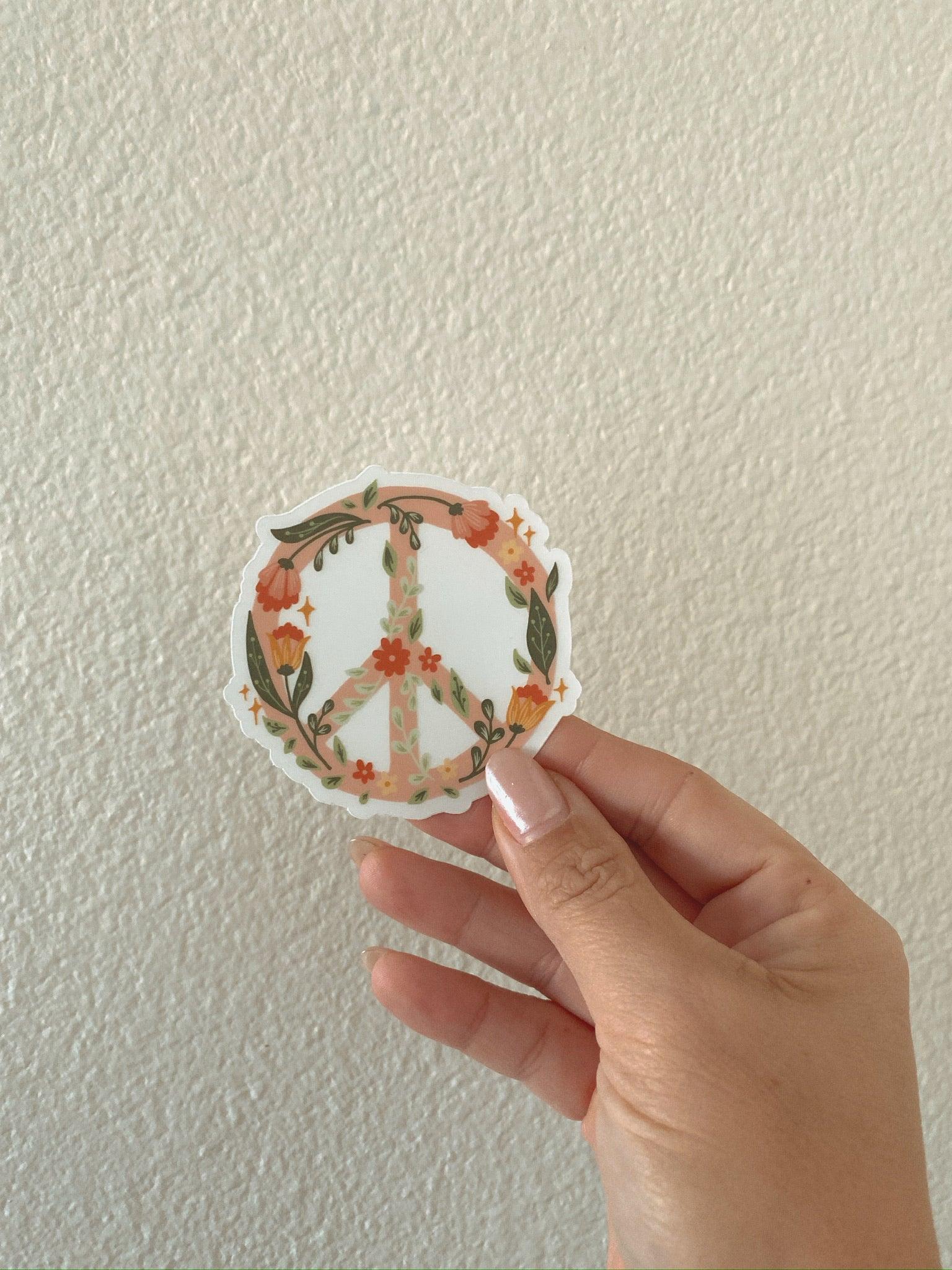 Floral Peace Sign | Clear Sticker - Sunday Golden