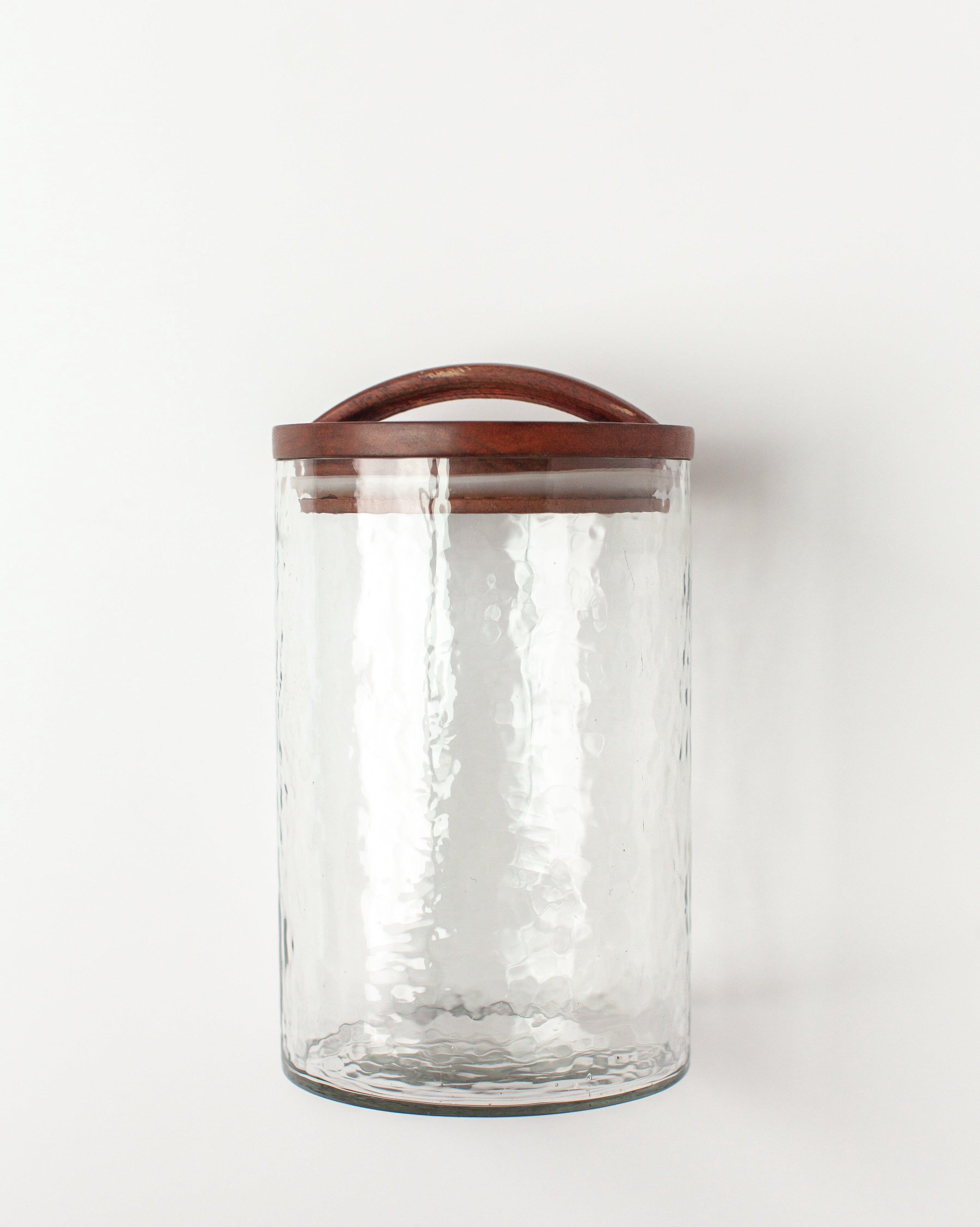 Hammered Glass Canisters With Wood Lid | Handblown in India - Sunday Golden