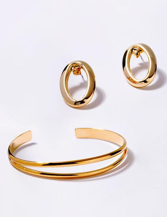 Oval Earring + Bracelet Set - Sunday Golden