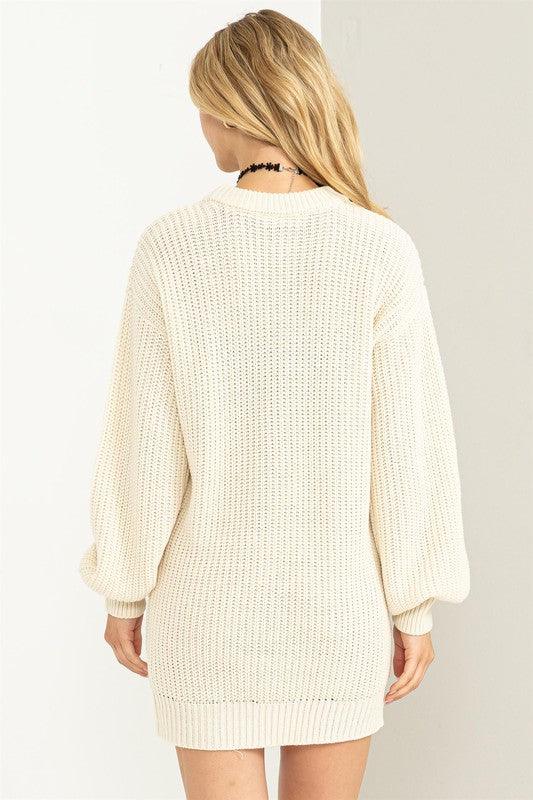 Cable-Knit Ribbed Mini Sweater Dress - Sunday Golden