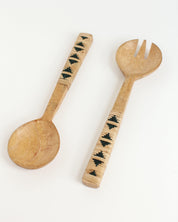 Geo Woven Mango Wood Salad Servers - Sunday Golden