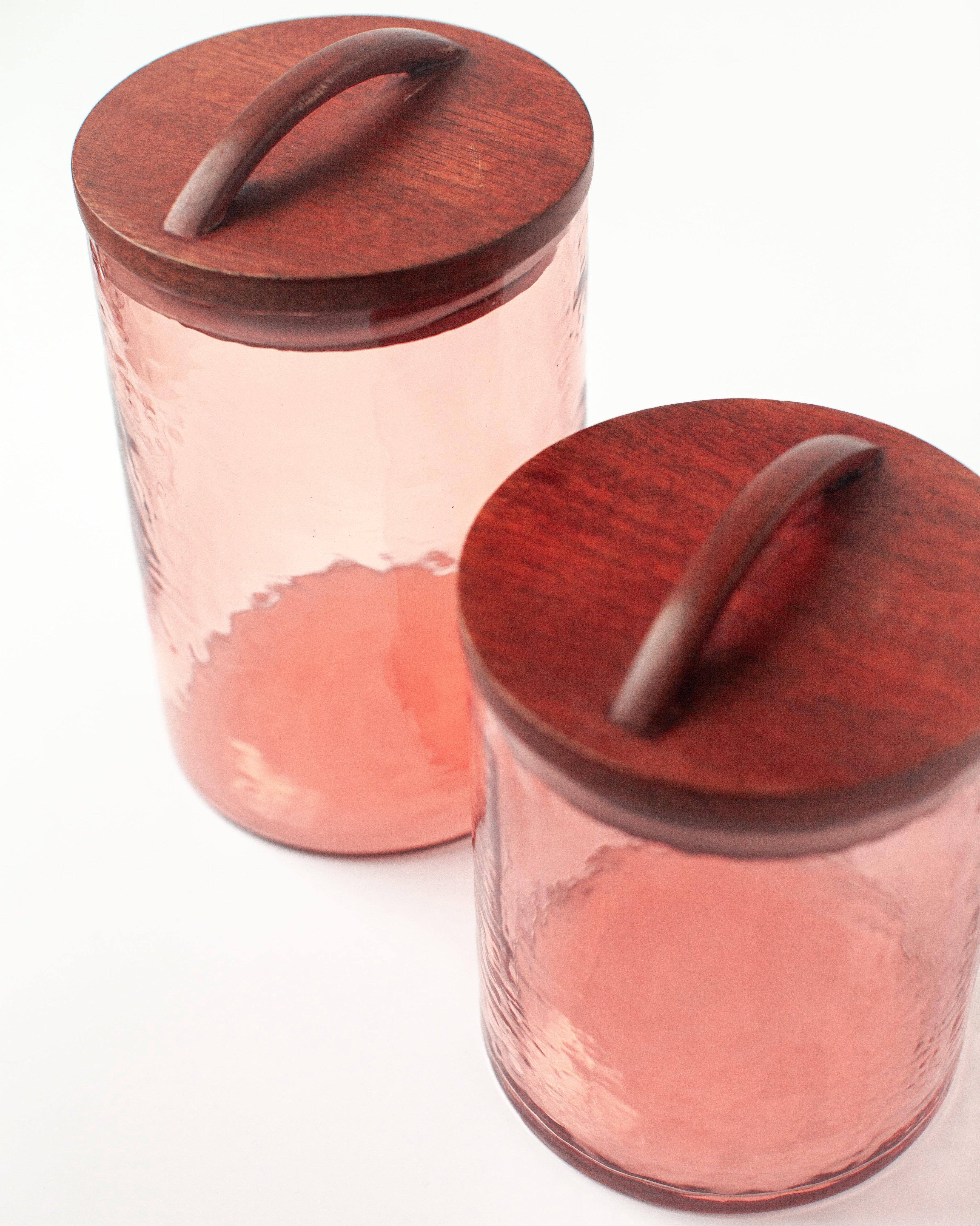 Hammered Glass Canisters With Wood Lid | Handblown in India - Sunday Golden