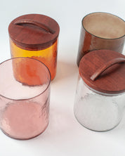 Hammered Glass Canisters With Wood Lid | Handblown in India - Sunday Golden