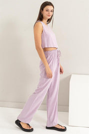 D-Linen Blended Top and Pants Set - Sunday Golden