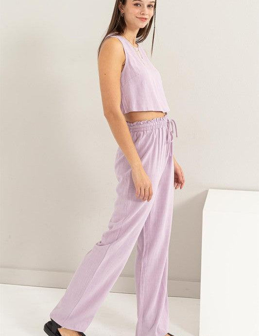 D-Linen Blended Top and Pants Set - Sunday Golden