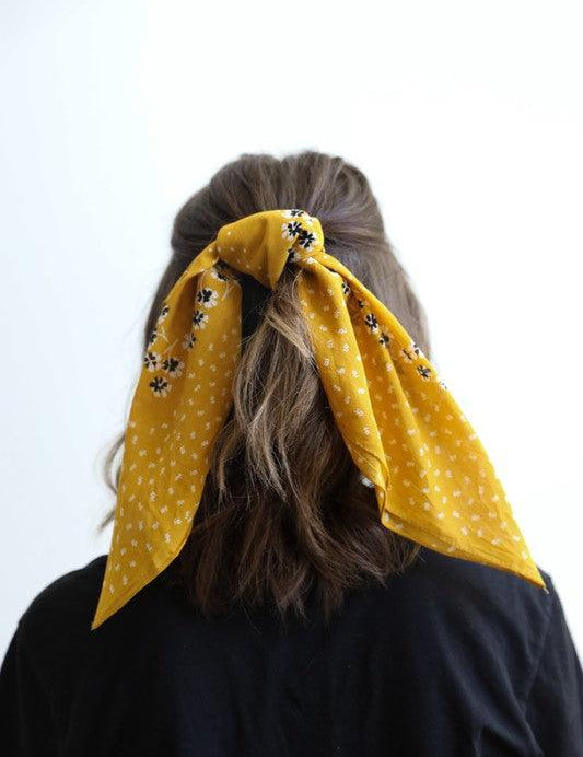 Dot and Floral Border Bandana Scarf - Sunday Golden