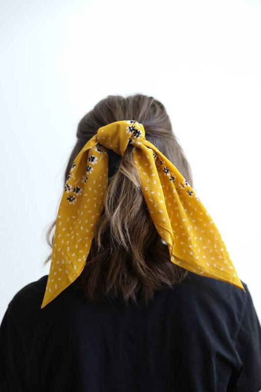 Dot and Floral Border Bandana Scarf - Sunday Golden