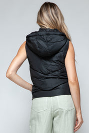 Zip Up Quilted Hooded Vest | Black