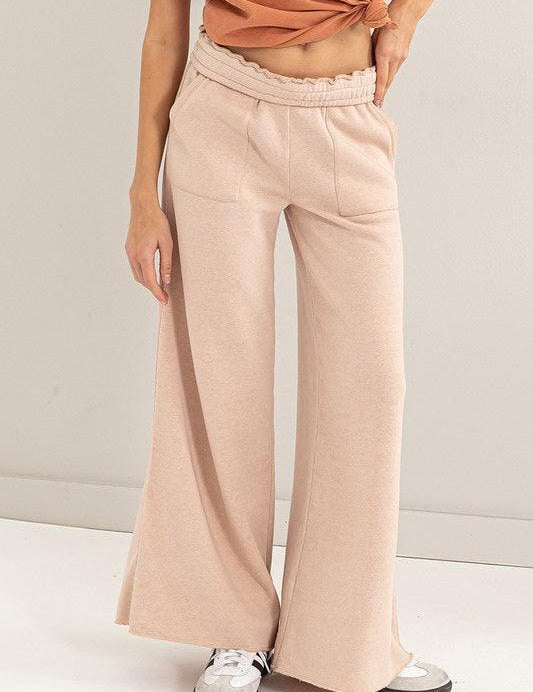 High Rise Wide Leg Drawstring Pants - Sunday Golden