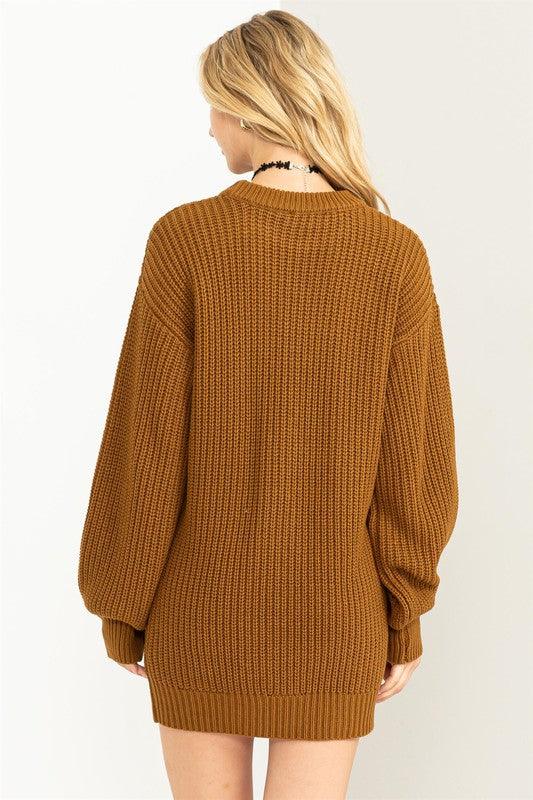 Cable-Knit Ribbed Mini Sweater Dress - Sunday Golden