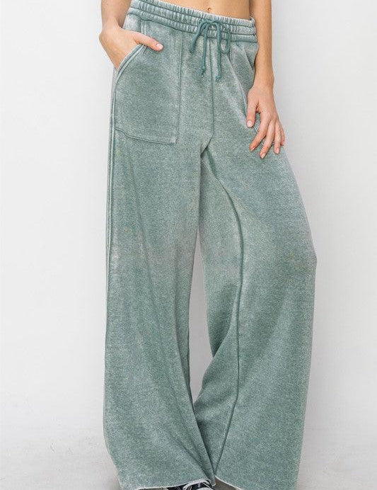 High Rise Wide Leg Drawstring Pants - Sunday Golden