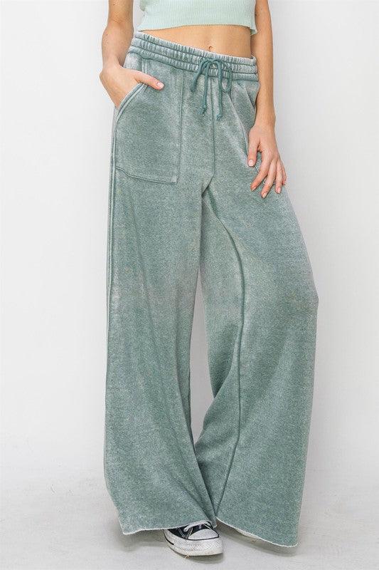 High Rise Wide Leg Drawstring Pants - Sunday Golden