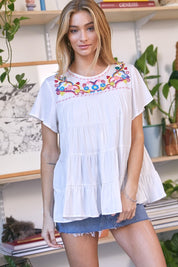 Solid Flared Short Sleeve Top