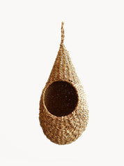 100% natural fiber - seagrass. sustainably handmade. Approximately  17.5" tall x 8.5" round. Teardrop shaped hanging planter.