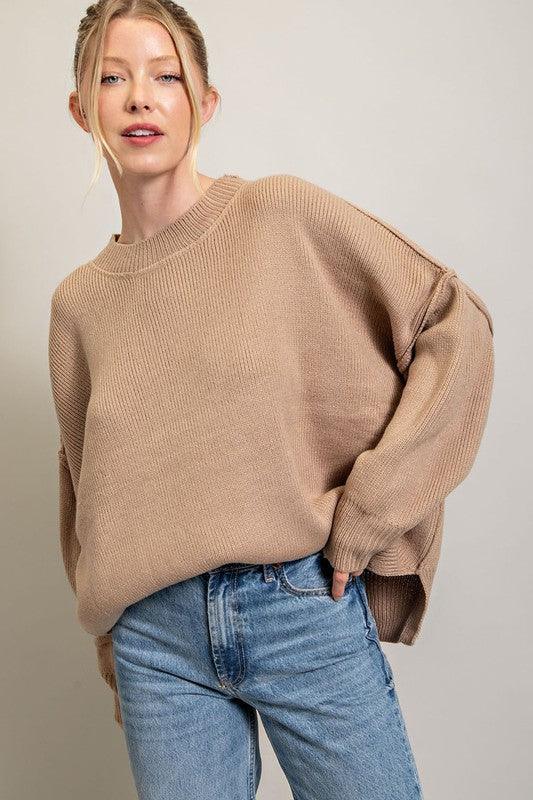 Oversized Homebody Long Sleeve Ribbed Sweater - Sunday Golden