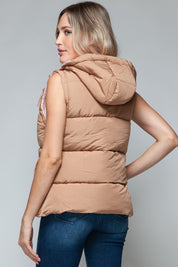 Snap and Zip Closure Hooded Vest | Camel