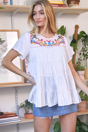 Solid Flared Short Sleeve Top