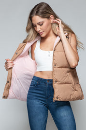 Snap and Zip Closure Hooded Vest | Camel