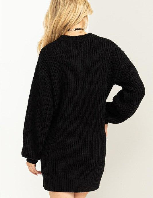 Cable-Knit Ribbed Mini Sweater Dress - Sunday Golden