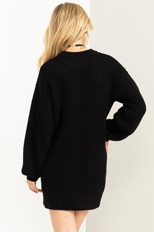 Cable-Knit Ribbed Mini Sweater Dress - Sunday Golden