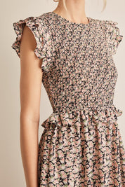 Floral Smocked Ruffled Midi Dress