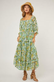 Floral Chiffon Midi Dress - Sunday Golden