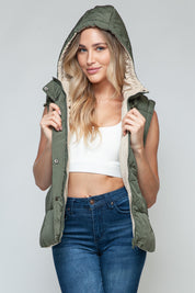 Snap and Zip Closure Hooded Vest | Olive