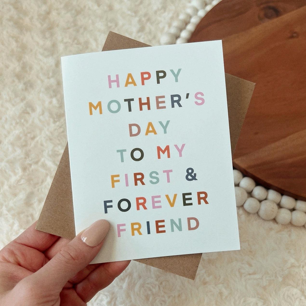 Mothers Day Card. Mothers day + best friend card. hand holding card